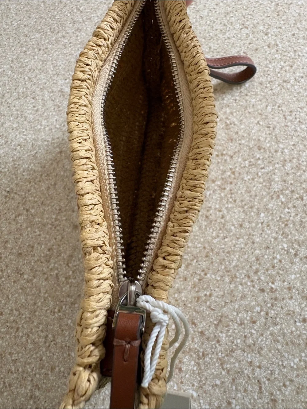 Tory Burch Raffia Wristlet Pouch with Tory Burch Signature Logo